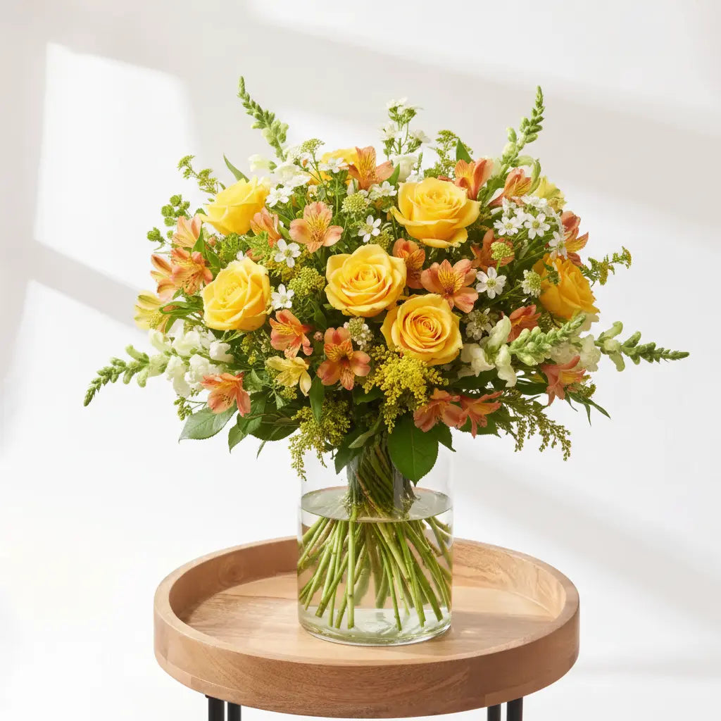 Yellow and Peach Mixed Flower Bouquet